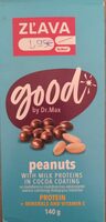 Peanuts with milk proteins in cocoa coating