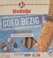 Graanrepen met stukjes pure chocolade en hazelnoot