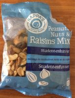 Peanuts nuts and raisins mix