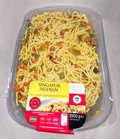 Singapur-Nudeln mit Gemüse, Schinkenwurst und Ei