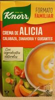 Crema de Alicia con calabaza, zanahorias y guisantes