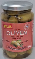 Grüne Oliven mit Paprika gefüllt