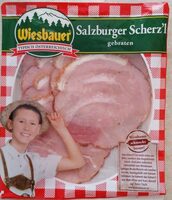 Salzburger Scherz'l gebraten (Schweinebauchfleisch mit Schinken gefüllt)