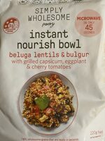 Instant nourish bowl beluga lentils & bulgur with grilled capsicum, eggplant & cherry tomatoes